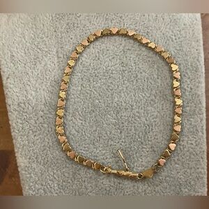 Beverly Hills Gold: 14k. Rose/pink and yellow gold heart n link chain bracelet.